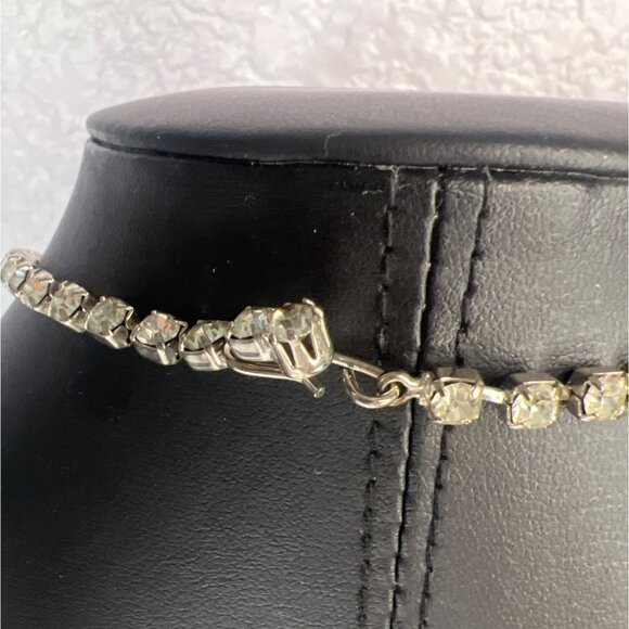 Vtg Rhinestone Bib Necklace Amber Glass Centerpiece Dangling Drops 16" Statement - Picture 4 of 6